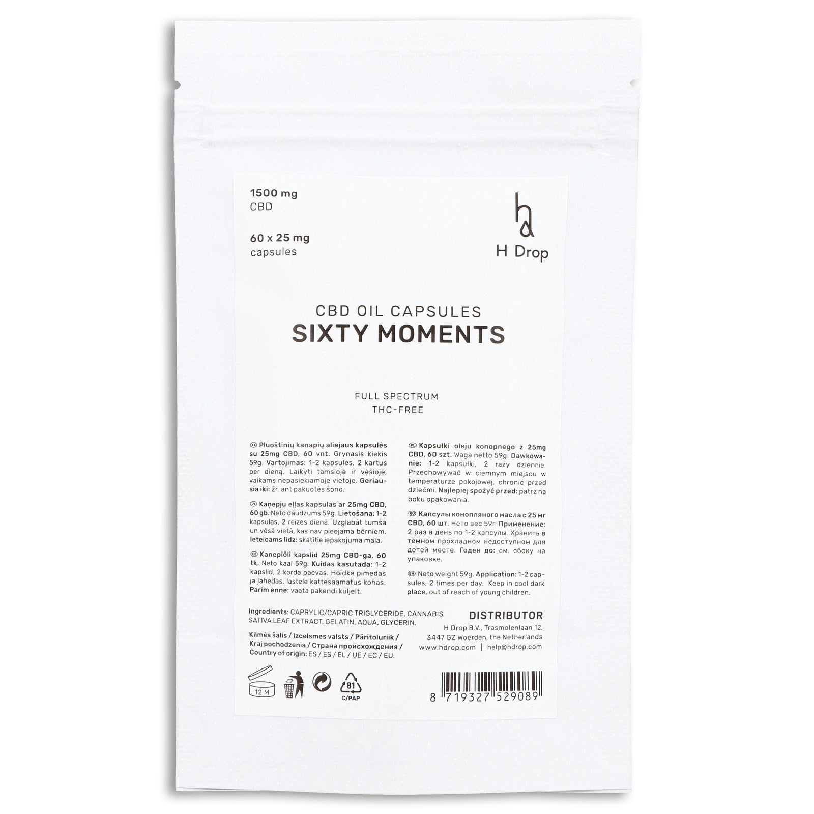 Sixty Moments - 60 vnt. 25mg CBD kapsulių (1500mg) – H Drop Lietuva